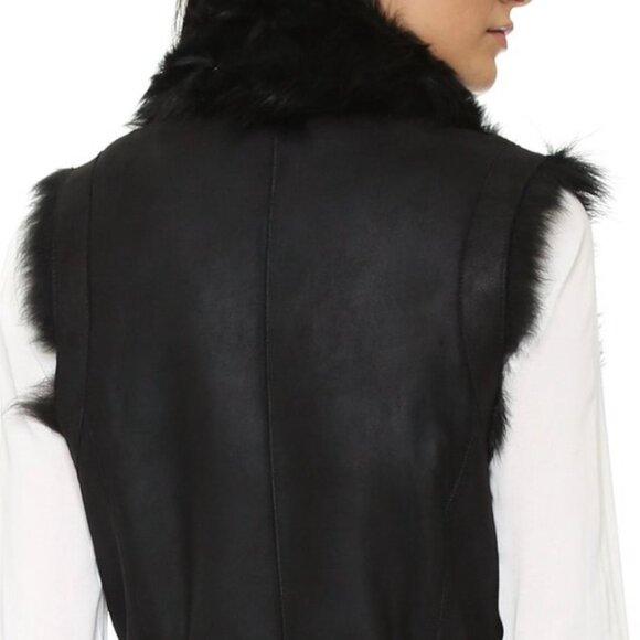 VINCE Toscana Shearling Fur Leather Reversible Black Vest XS size - Picture 4 of 13